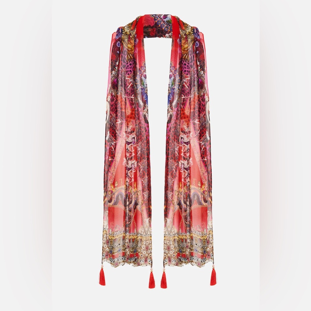 CAMILLA *Artesania Mania* bold red silk scarf belt top shawl headband wrap top - Picture 1 of 8
